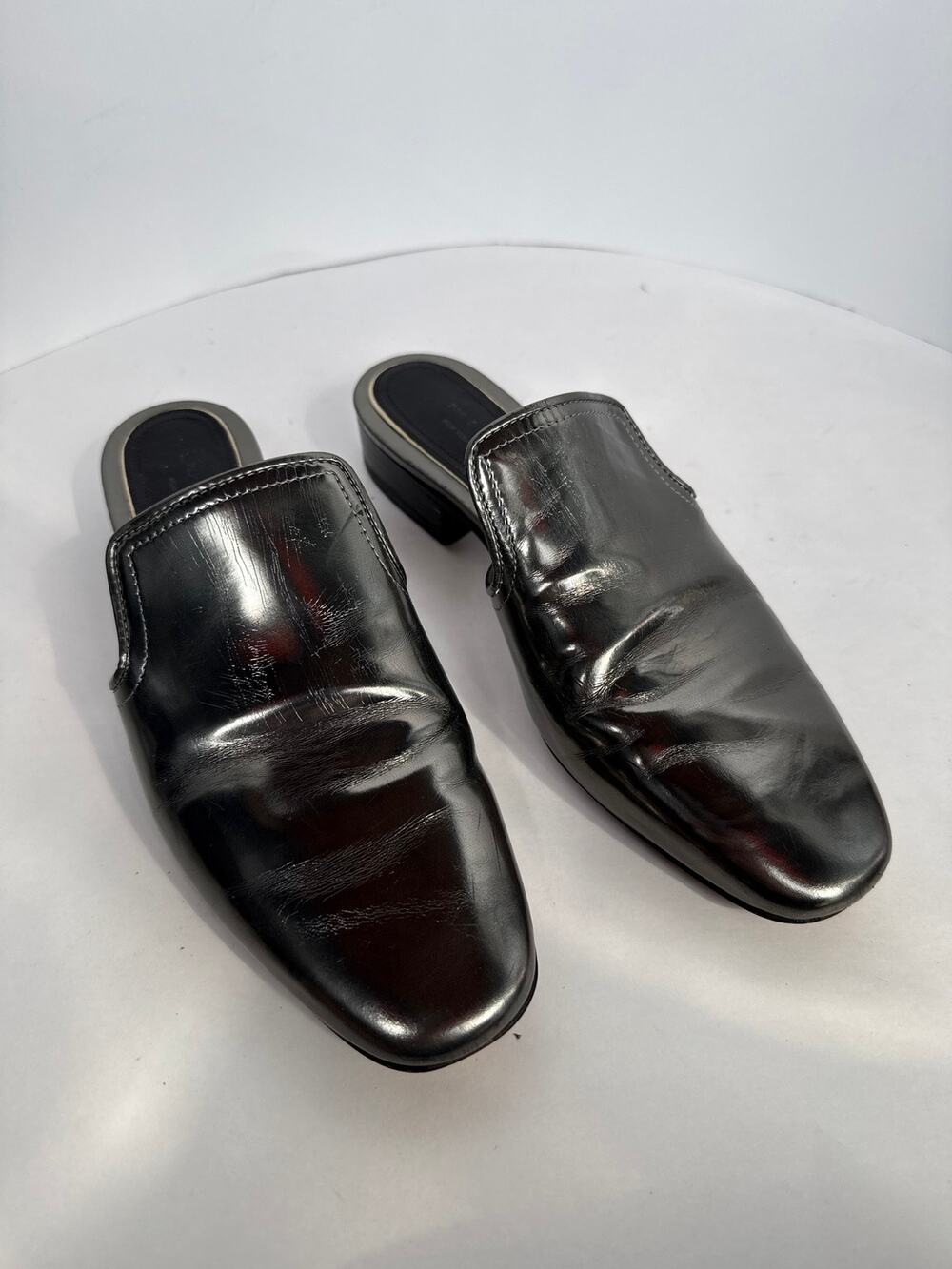 Rag & Bone Luis Silver Metallic Leather Mule Slides EU 37 US 7 Italy